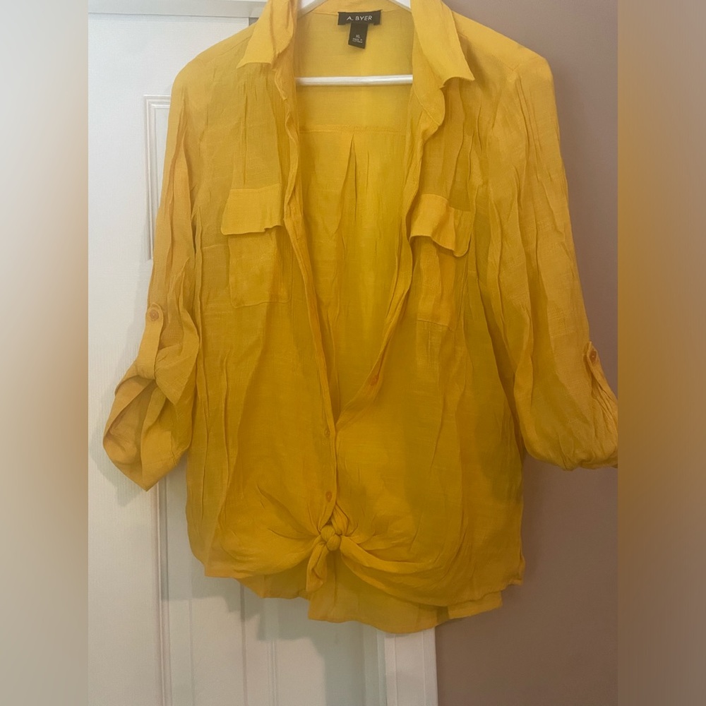 Collared button down top Mustard colored